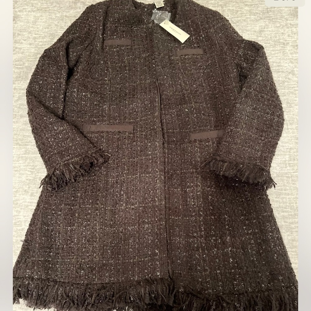 vertigo paris brown tweed sparkle frayed hem jacket sz. Med $360 - Picture 1 of 5